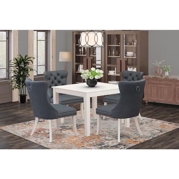 East West Furniture 5-Piece Linen White Finish Solid Wood Top - Square Upholstered Dining Room Set - Seats 4
