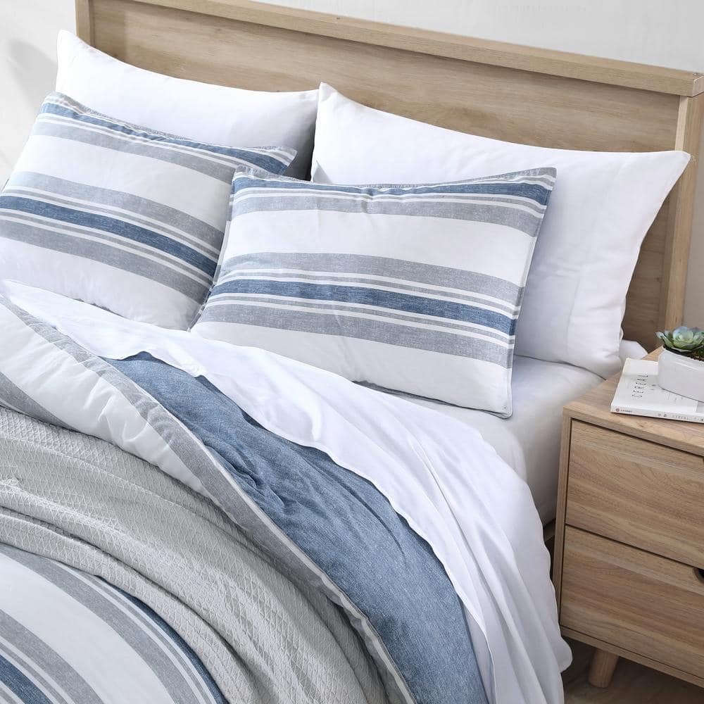 Twin Blue Cotton Reversible Comforter Set with Shams