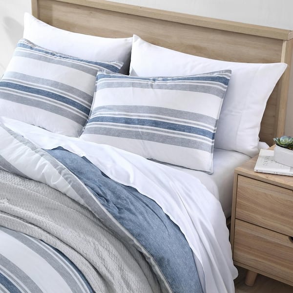 Nautica Mieola 3-Piece Navy Blue Striped Cotton Full/Queen Comforter Set  201844 - The Home Depot