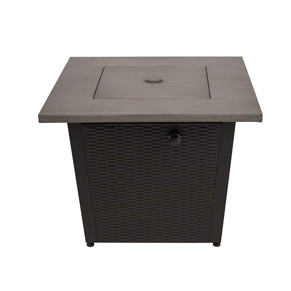 50,000 BTU Metal Outdoor Fire Pit Table with Gray Wood Grain Table Top