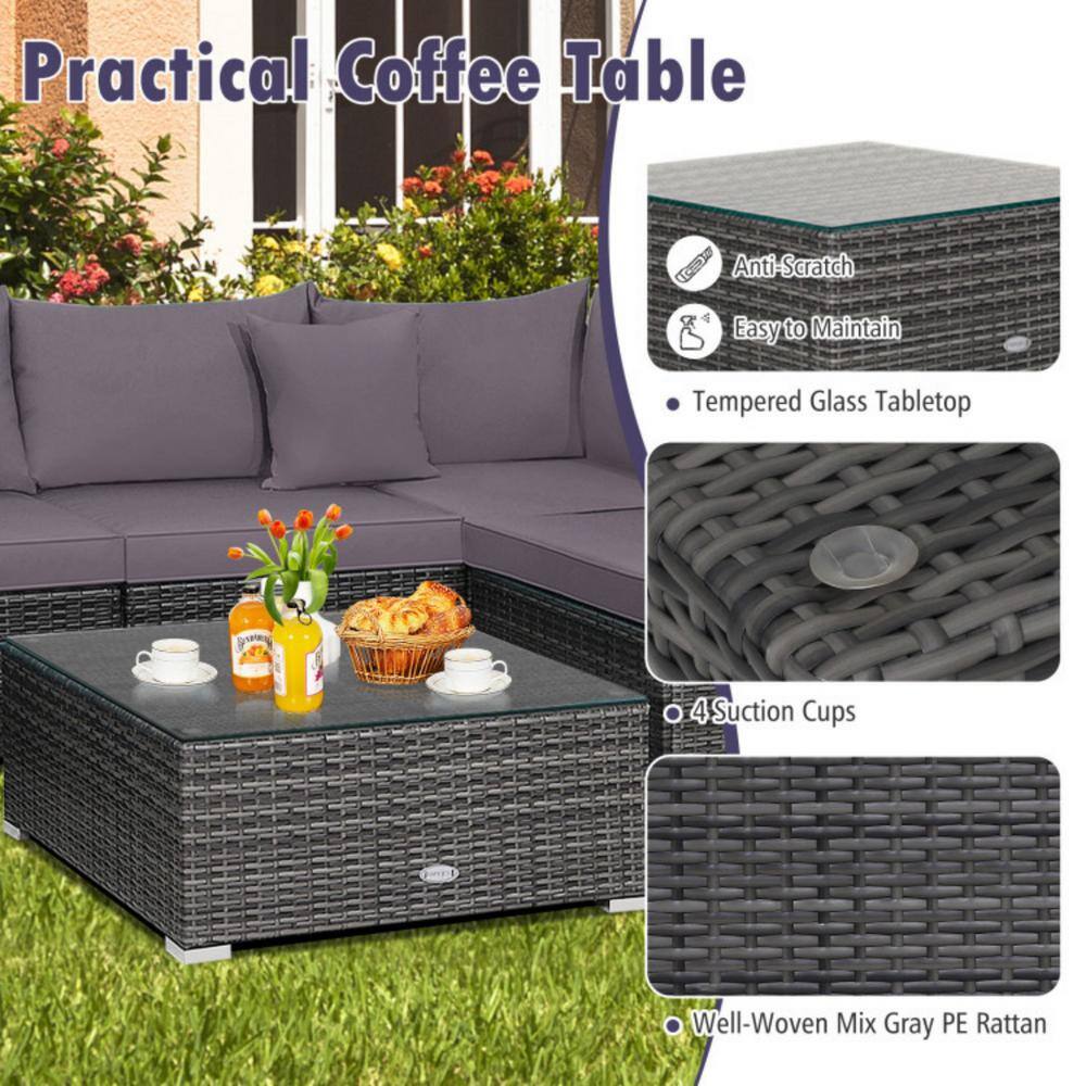 Gray 7-Piece PE Rattan Sectional Sofa Set with Cushions