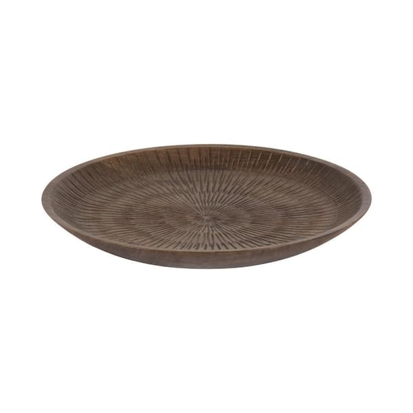 Zandros 16 in. W x 2 in. H x 16 in. D Round Brown Wood Decorative Serving Tray