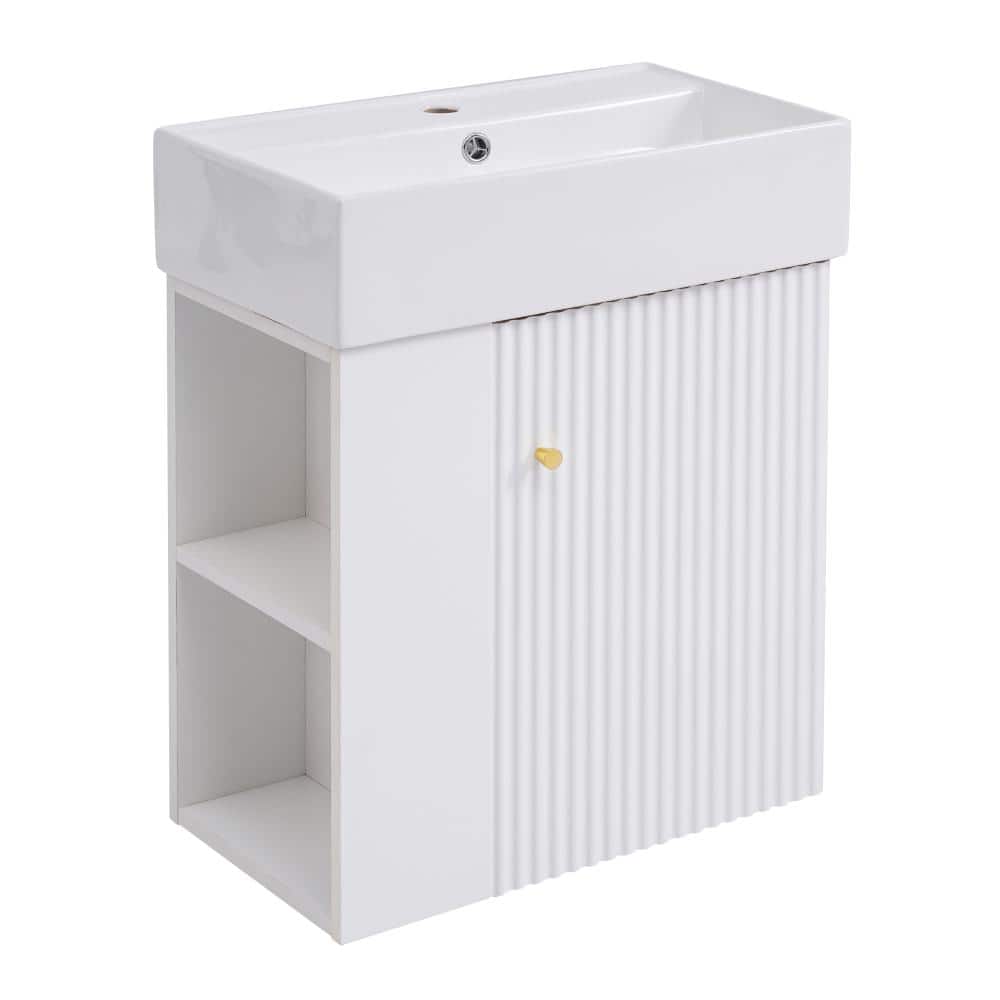 22 in. 1-Sink Wall-Mounted Bathroom Vanity in White with White Ceramic Basin Top and Left Side Open Shelf price history on PriceWatchPro