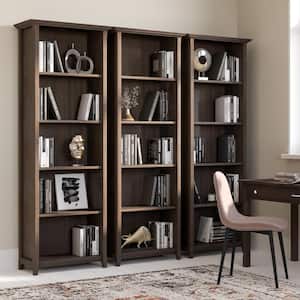 Acadian 72 in. Tall Brunette Brown SOLID WOOD 5-Shelf Bookcase Transitional