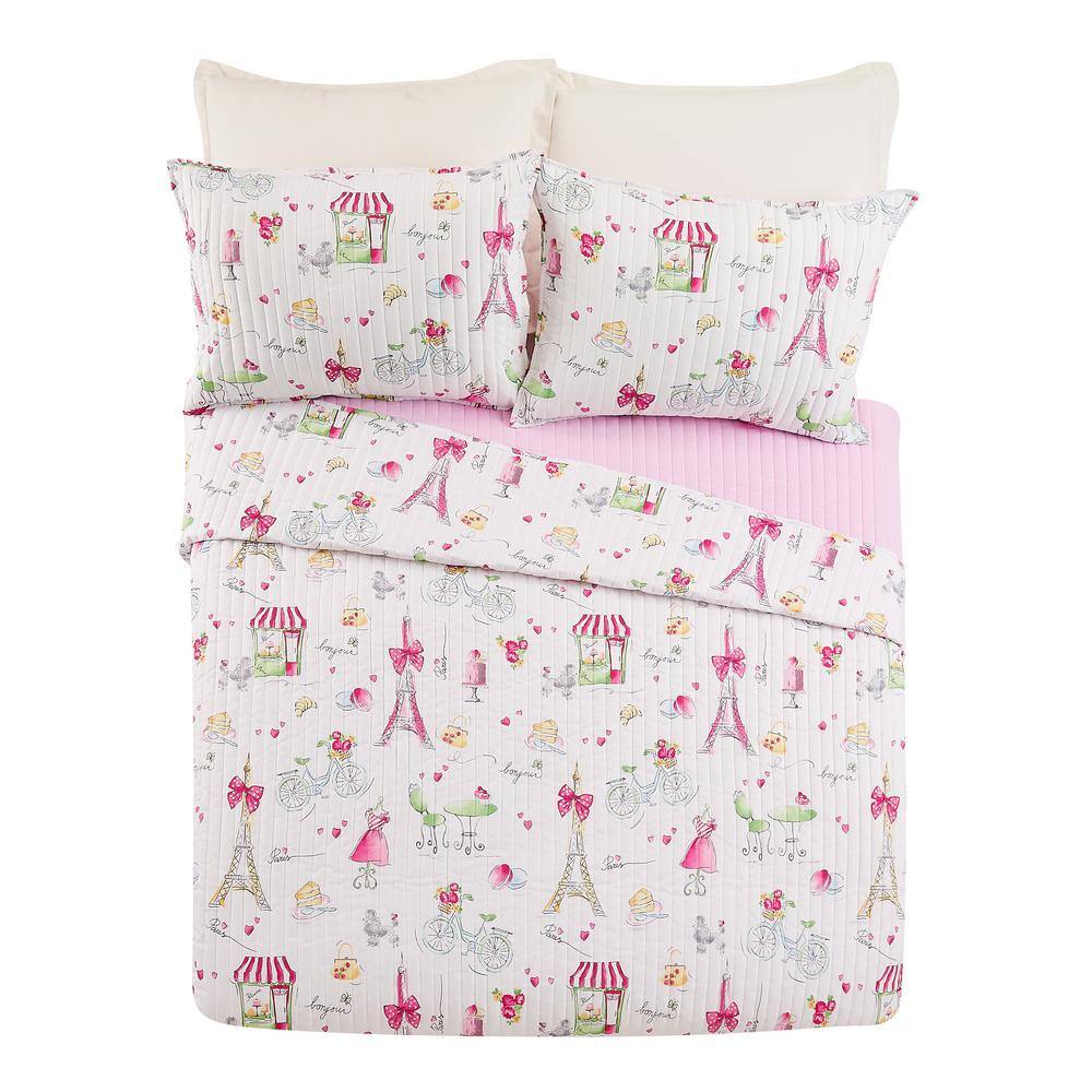 Pretty in Paris Pink Microfiber Twin Quilt Set