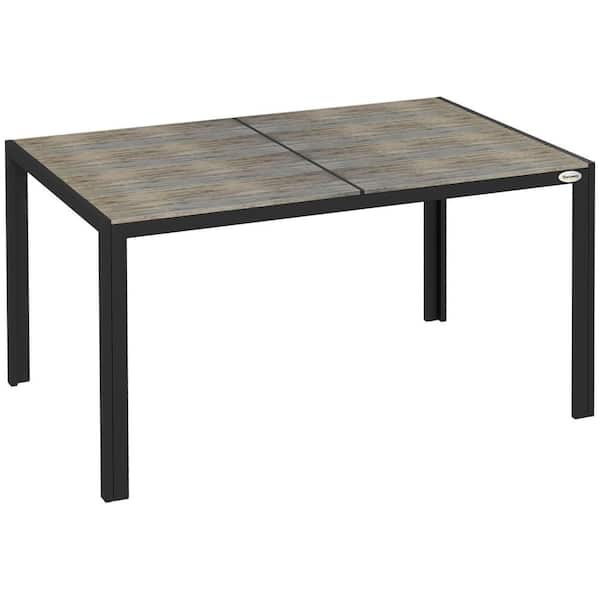 55 in. Gray Rectangle Aluminium Picnic Table Seats 6 People, Outdoor Patio Table with Faux Wood Tabletop for Backyard