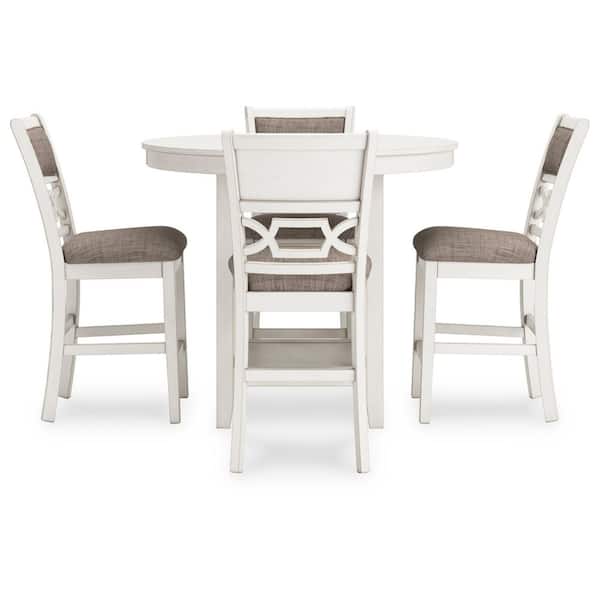Erinberg 36 in. H Antique White Round Bar Table Set Seats 4 with Shelves