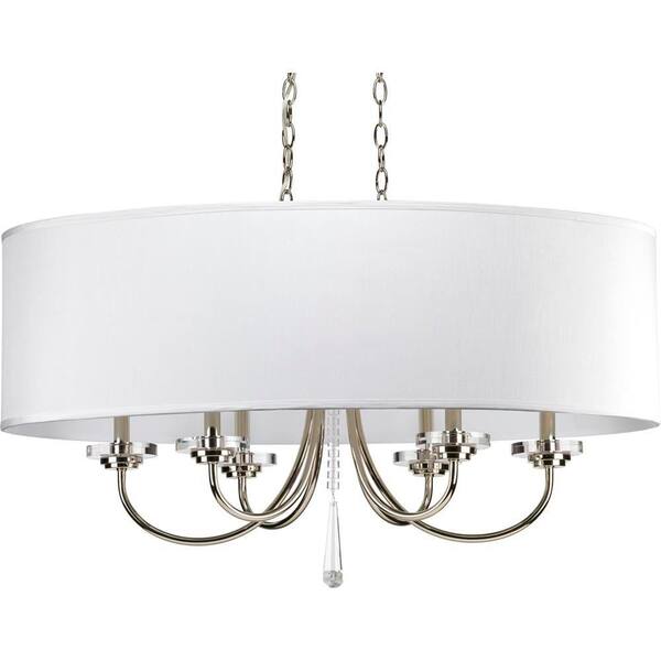 Progress Lighting Nisse Collection 6-Light Polished Nickel Chandelier with Off-White Silk Shade