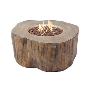 Manchester 40 in. x 17 in. Round Concrete Propane Fire Pit Table in Redwood with Burner and Lava Rock