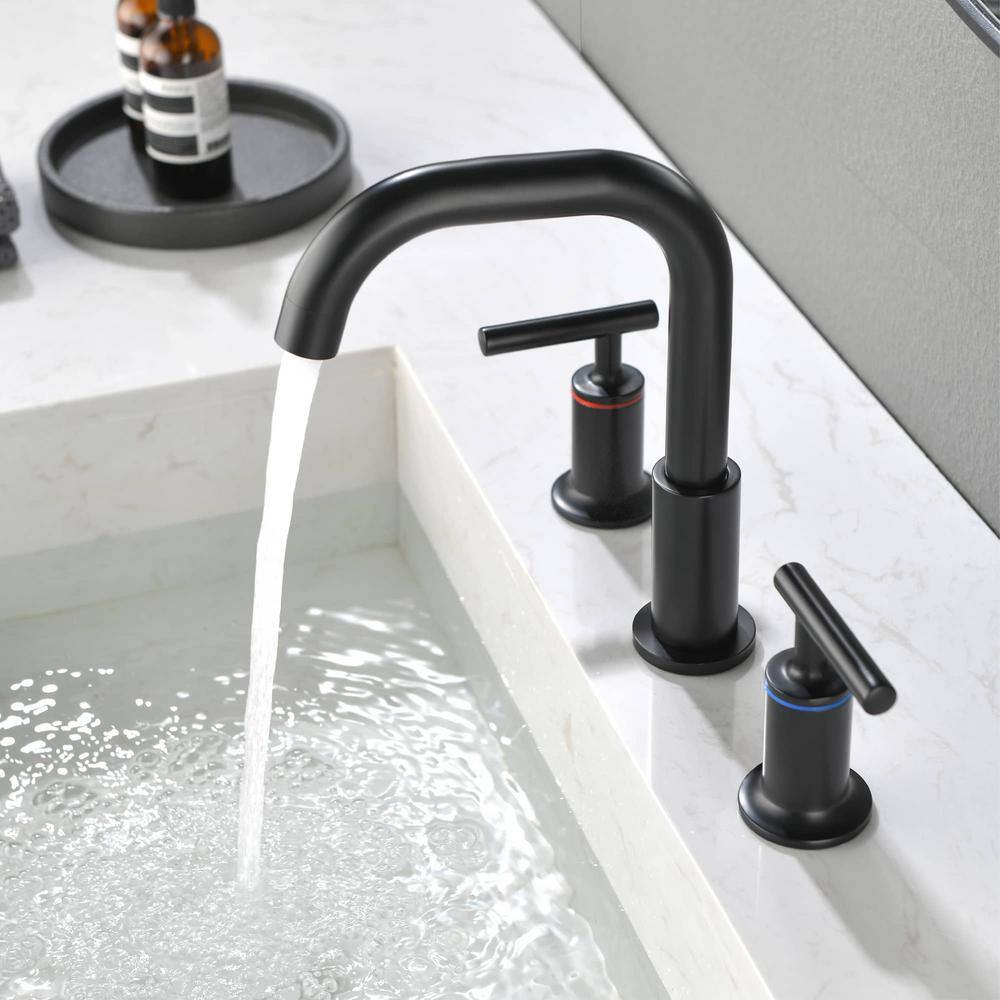 Matte Black Brass 8-Inch Widespread Bathroom Faucet with Lever Handles