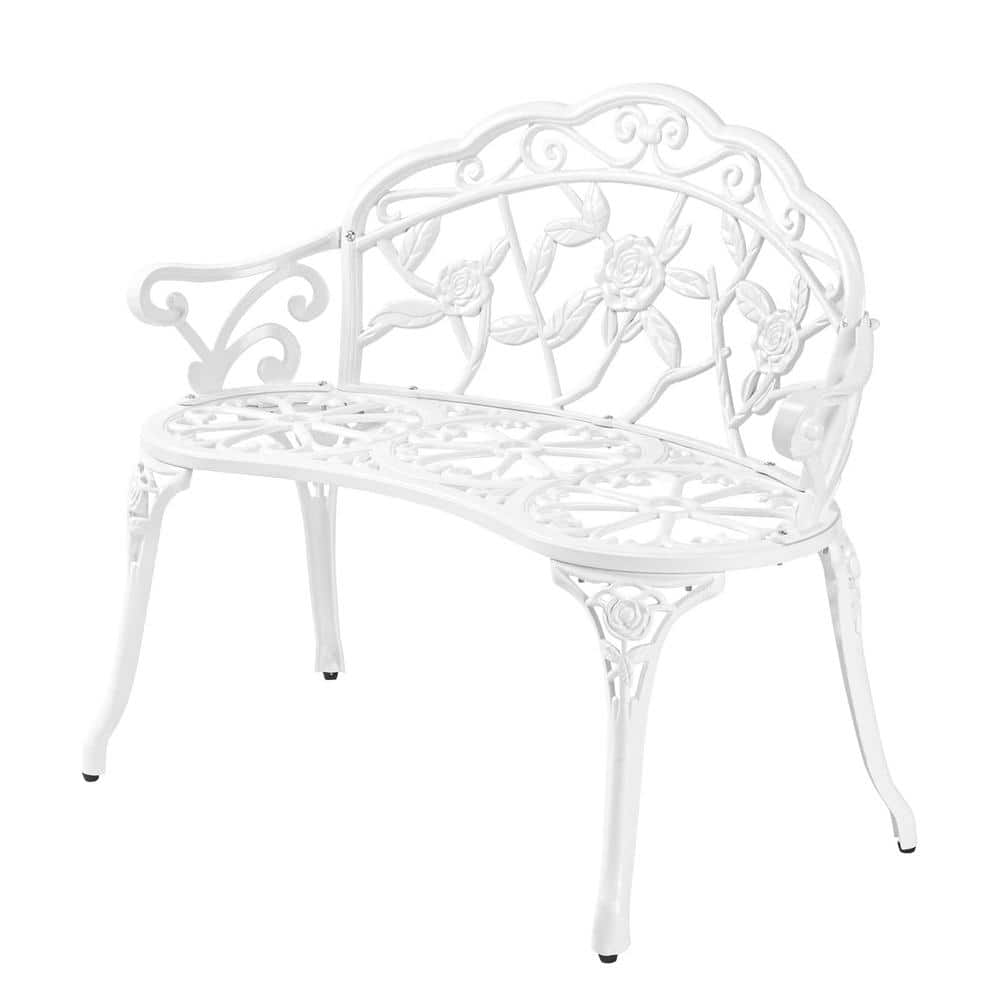 38.5 in. Patio Park Garden Outdoor Metal Rose Bench, Cast Iron Cast Alumini