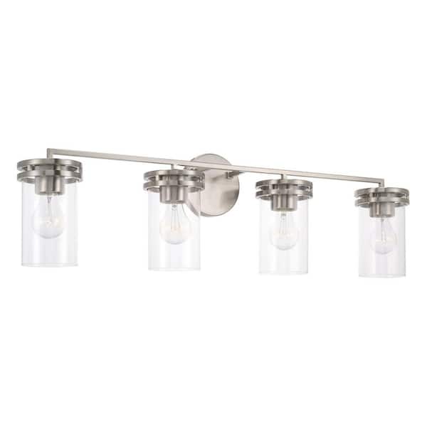 33.5 in. W x 9.75 in. H 4-Light Vanity in Brushed Nickel with Clear Glass