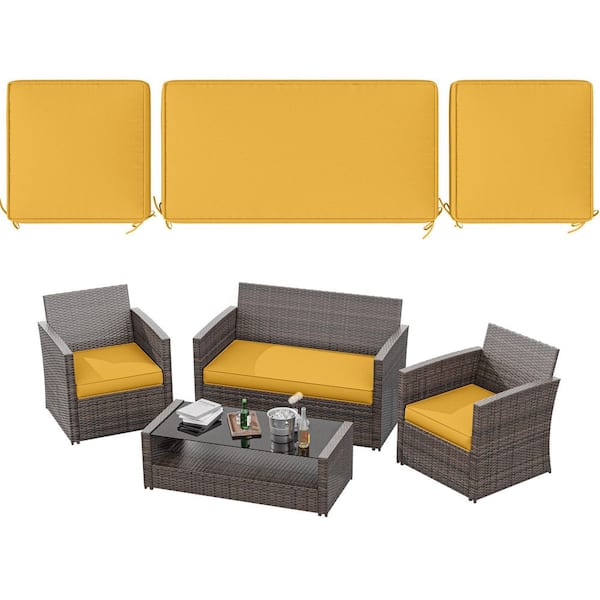 36 in. x 18 in. (3-Piece) Outdoor Patio Replacement Seat Cushions Fit for Loveseat Lounge Chair Furniture Yellow