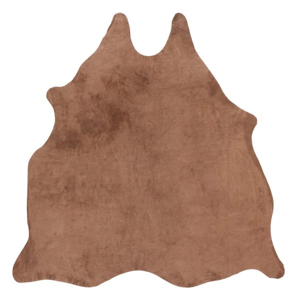 Suede Cowhide 5 ft. x 7 ft. Light Brown Solid Color Area Rug