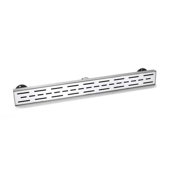 28 in. Stainless Steel Linear Shower Drain with Square Pattern Drain Cover in Brushed Nickel