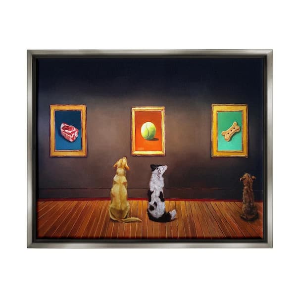 Stupell Industries Funny Dog Museum Gallery Animals by Lucia Heffernan 1-Piece Gray Floater Frame Animal Graphic Art Print 25 in. x 31 in.