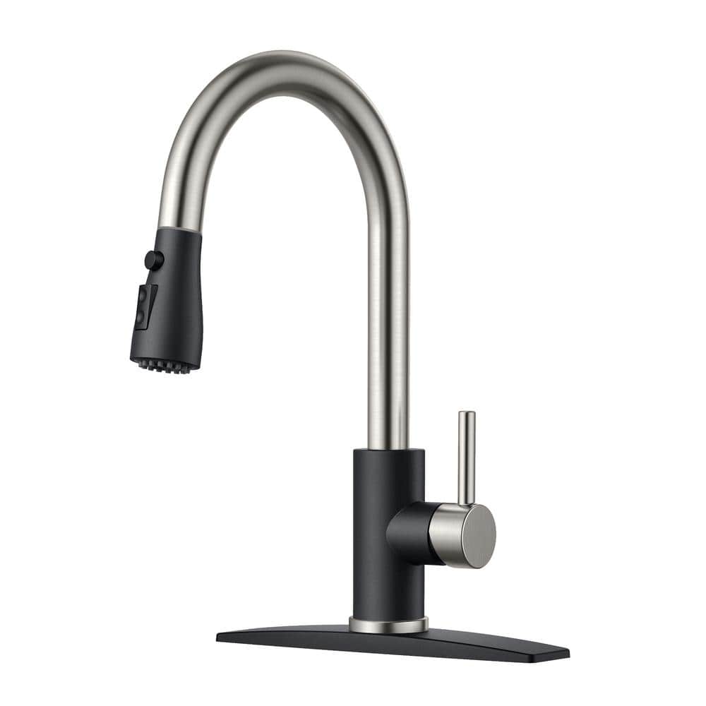 Single-Handle Spring Kitchen Faucet with Pull Down Function Sprayer Kitchen Sink Faucet with Deck Plate in Black Nickel price history on PriceWatchPro