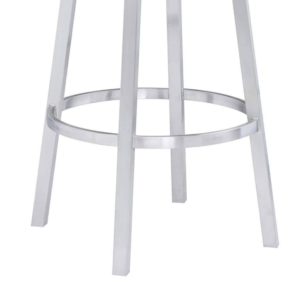 Sleek Swivel 30" Bar Height Grey Faux Leather & Brushed Stainless Steel Stool