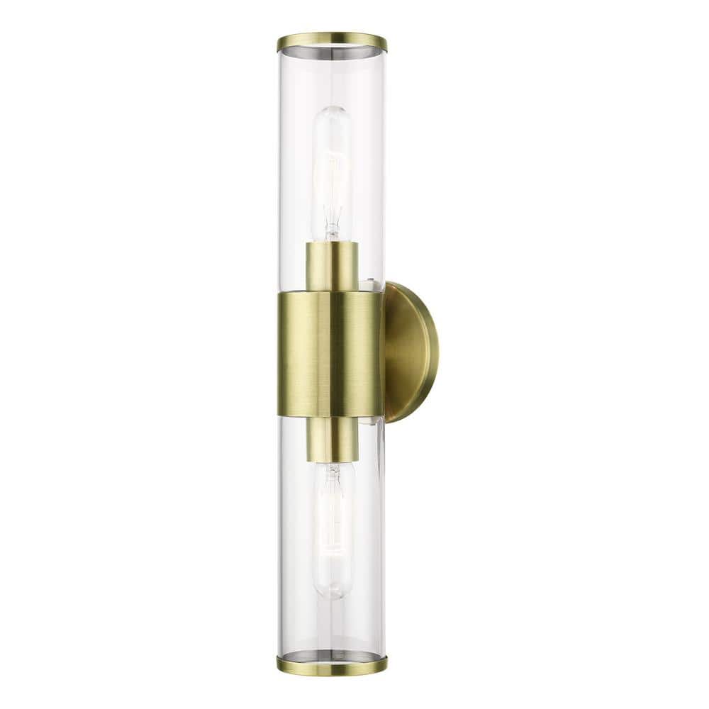 Antique Brass Dual Cylinder Vanity Sconce with Dimmable Lighting