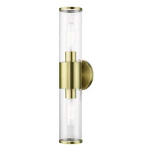 Prestwick 18.5 in. 2-Light Antique Brass ADA Vanity Light with Clear Glass