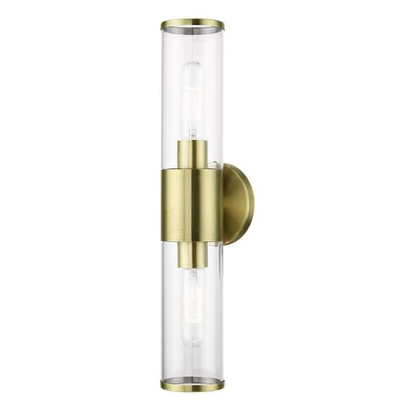 AVIANCE LIGHTING Prestwick 18.5 in. 2-Light Antique Brass ADA Vanity Light with Clear Glass