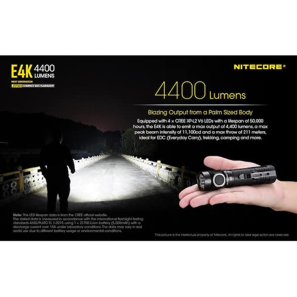 NITECORE 4400 Lumens Flashlight with USB Rechargeable Battery E4K