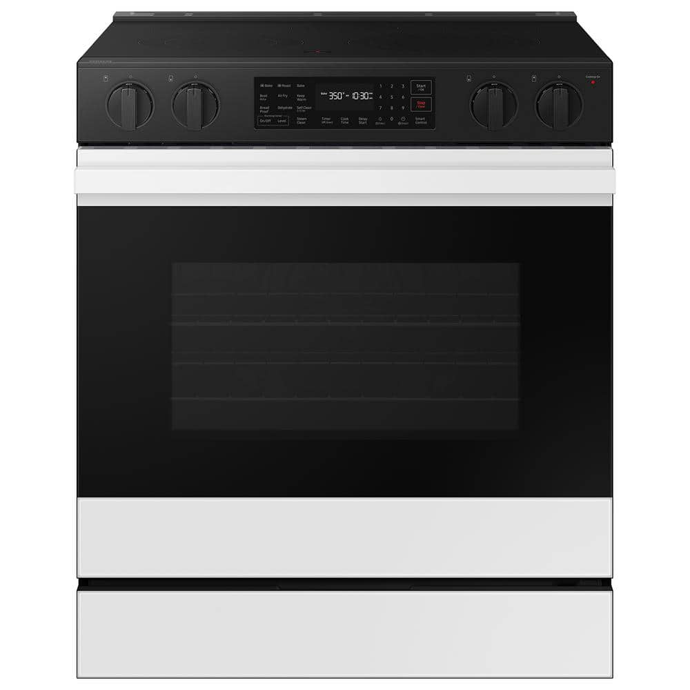 Bespoke 30 in. 6.3 cu.ft. 5 Burner Element Smart Slide-In Electric Range w/ AirFry & Safety Knobs in White Glass -  Samsung, NSE6DB830012