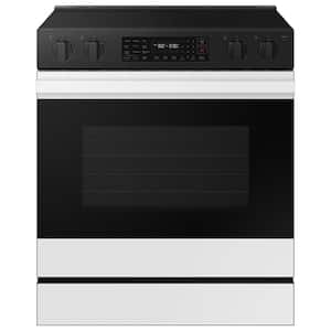 Bespoke 30 in. 6.3 cu.ft. 5 Burner Element Smart Slide-In Electric Range w/ AirFry & Safety Knobs in White Glass