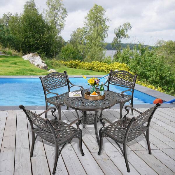 Kadehome Bronze Frame 5 Piece Cast Aluminum Round Table with