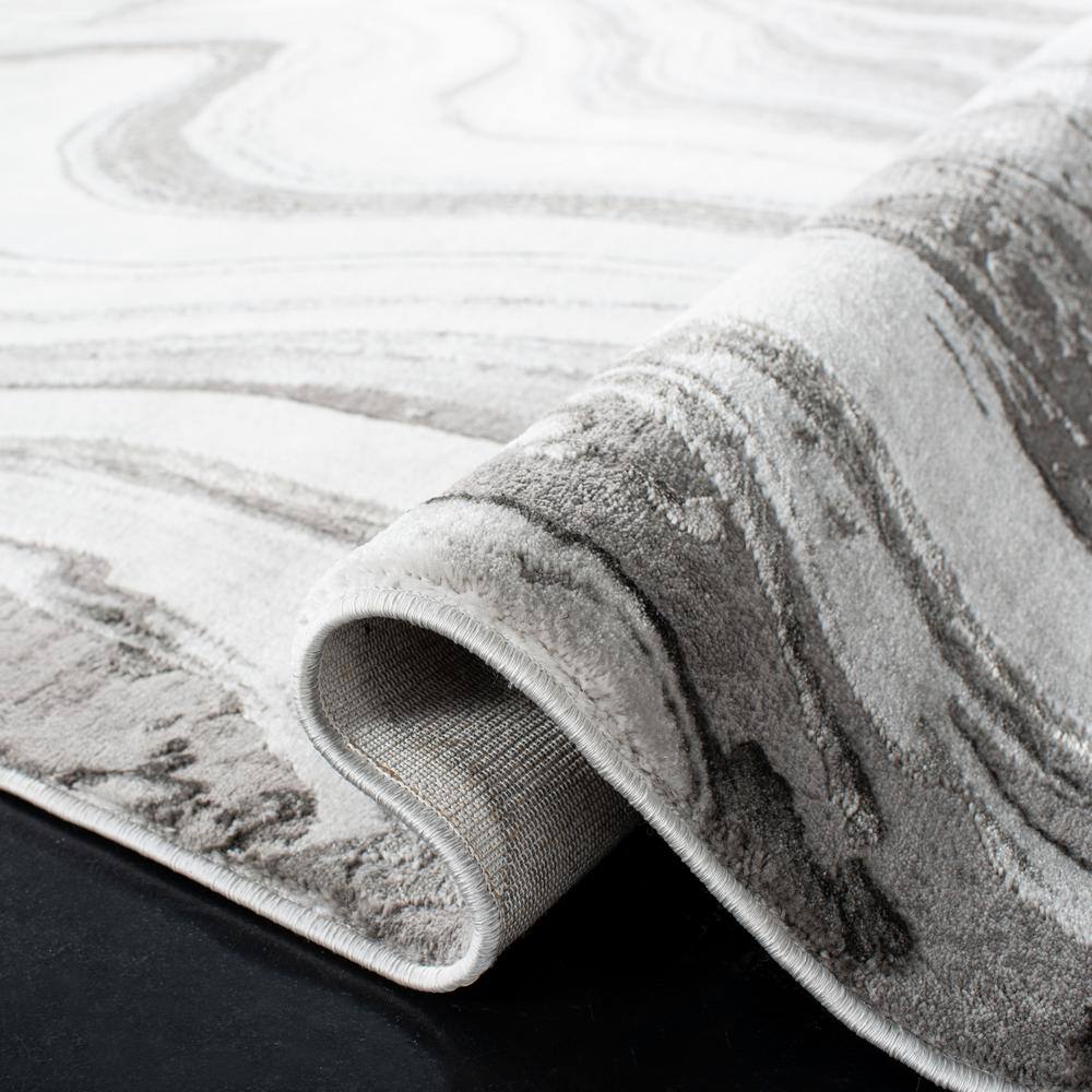 Elysian Swirls Abstract Runner Rug in Grey & Silver, 2'3" x 6'