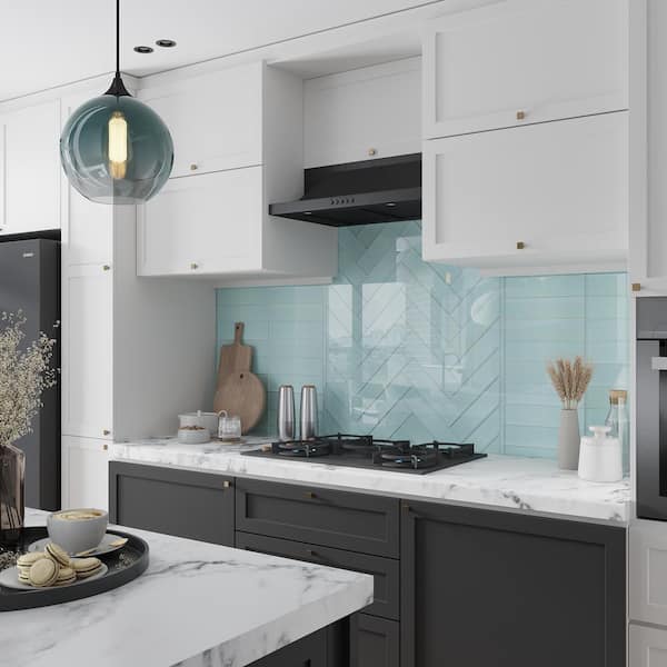 Light Blue 3-in. x 12-in. Polished Glass Mosaic Floor and Wall Tile (28 Cases/140 sq. ft./Pallet)