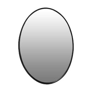 30.98 in. H x 0.79 in. W Black Oval Metal Wall Mirror with Framed Edges and Wooden Backing