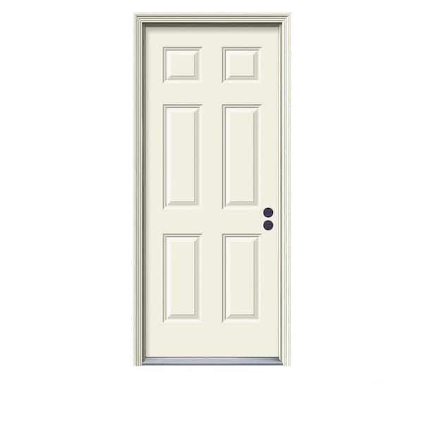 JELD-WEN 36 in. x 80 in. 6-Panel Primed Steel Prehung Left-Hand Inswing Front Door w/Brickmould