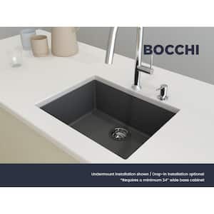 Campino Uno Concrete Gray Granite Composite 24 in. Single Bowl Drop-In/Undermount Kitchen Sink with Strainer