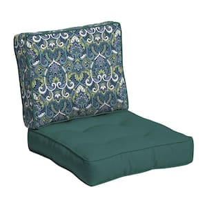 Plush Polyfill 24 in. x 24 in. 2-Piece Deep Seating Outdoor Lounge Chair Cushion in Sapphire Aurora Blue Damask
