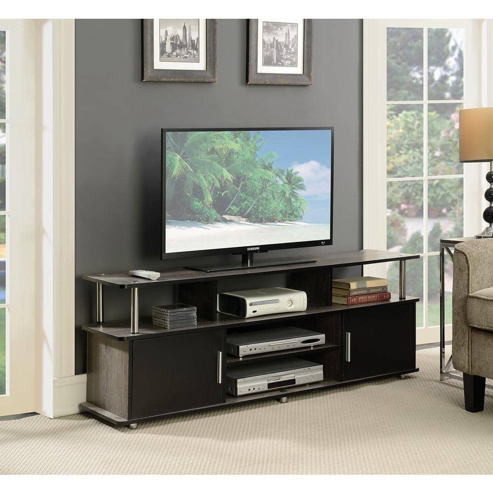 Modern Black 59" TV Stand with Concealed Cabinets and Open Shelves