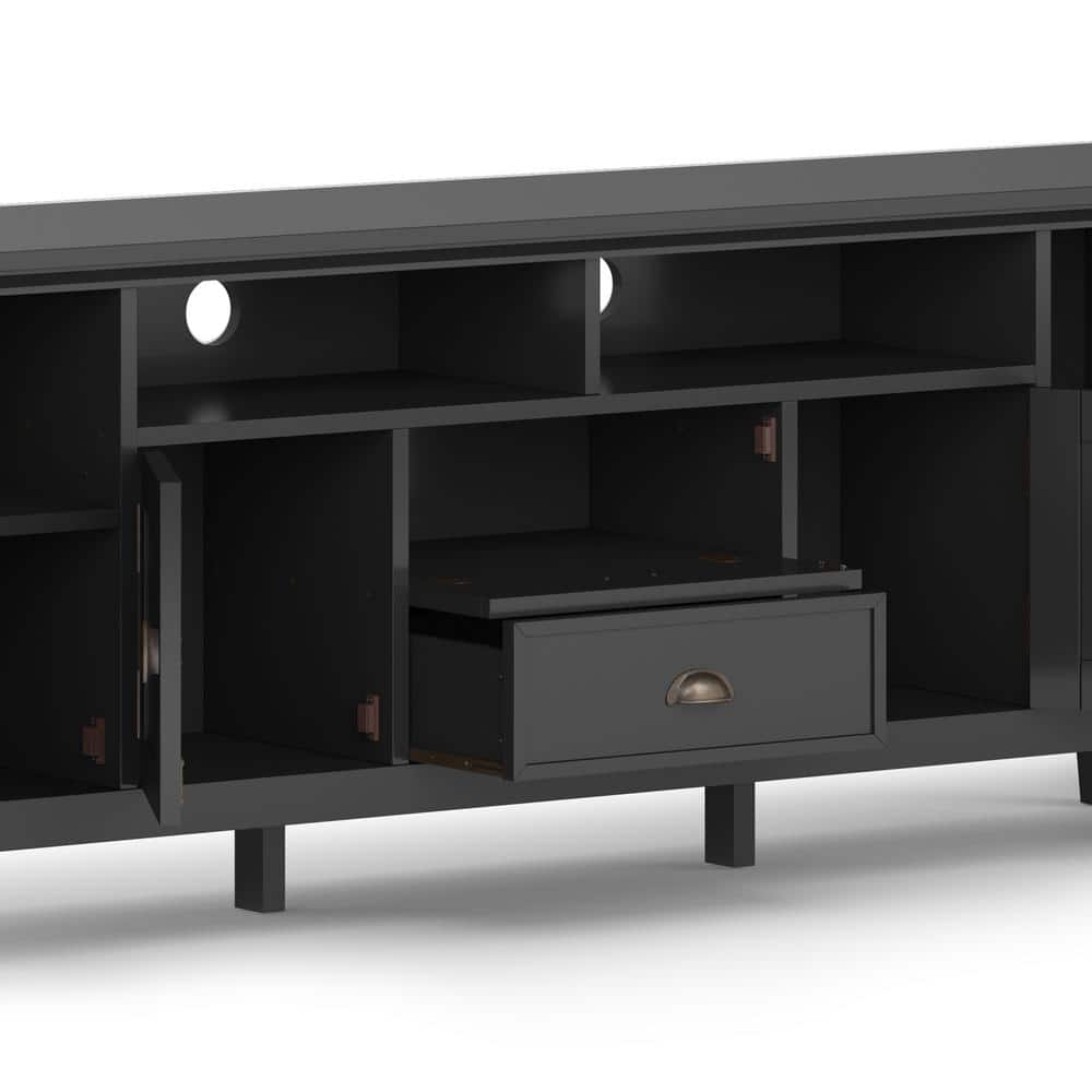 Redmond Black Solid Wood 72" TV Media Stand with Cabinets