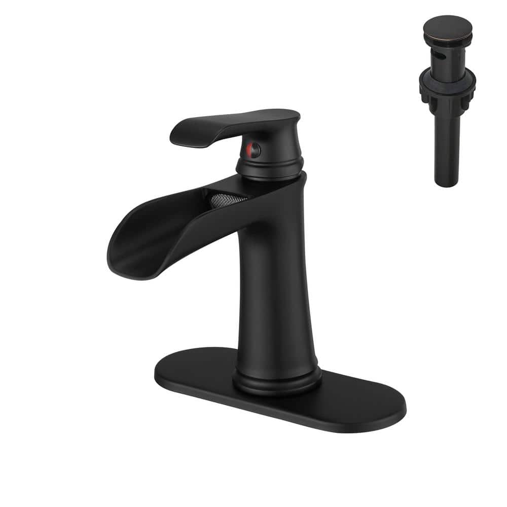 Single Handle Single Hole Bathroom Faucet with Deck Plate and Drain, Waterf