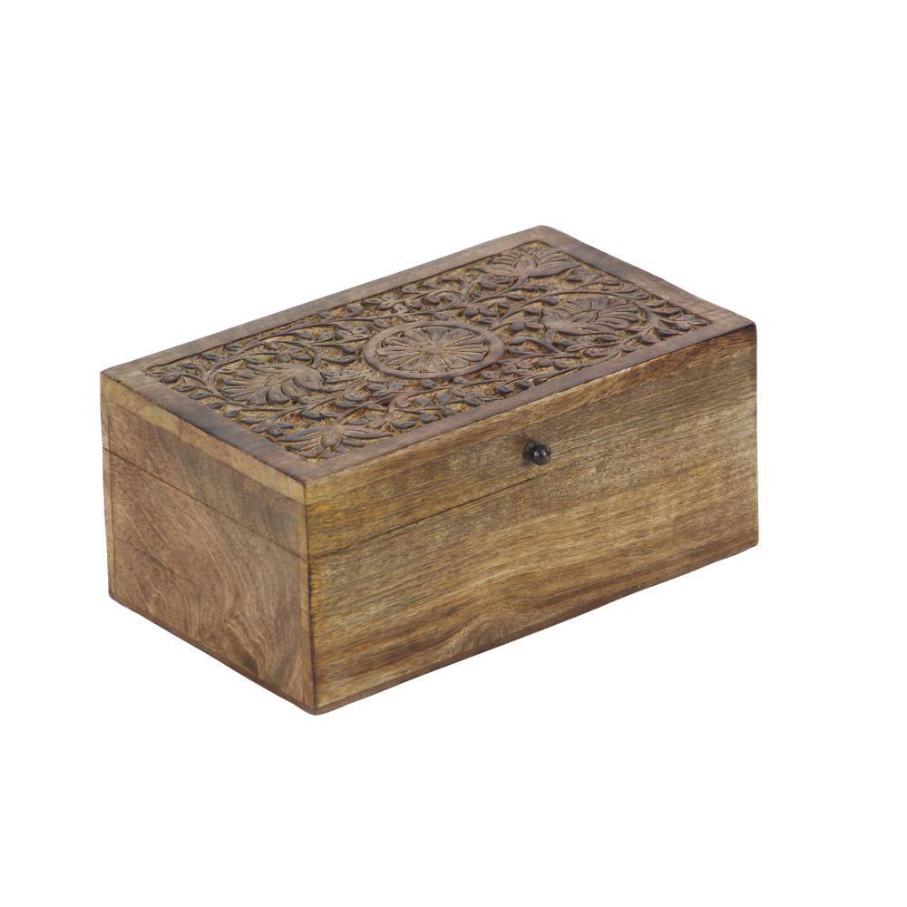 Rustic Mango Wood Floral Carved Lidded Box Set