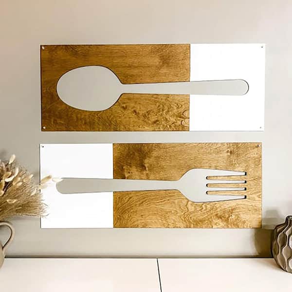 BrandtWorks 14 in. W x 36 in. H Fork and Spoon Wooden Wall Art - 2-Piece Set