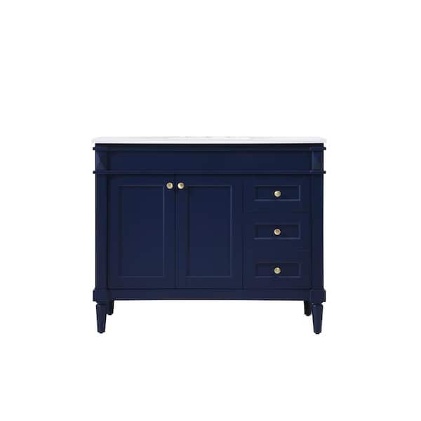 Unbranded Simply Living 42 in. W x 21 in. D x 35 in. H Bath Vanity in Blue with Ivory White Engineered Marble Top