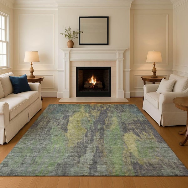 Mayfield Premium Machine Washable Abstract AMF1648 Green 5 ft. x 7 ft. 6 in. Area Rug