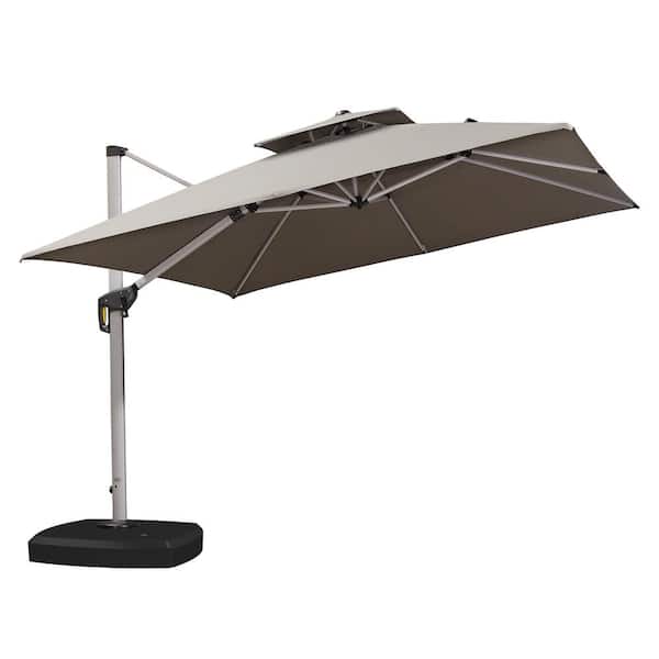 PURPLE LEAF 10 ft. Sunbrella Aluminum Square 360° Rotation Silvery Cantilever Outdoor Patio Umbrella With Wheels Base, Gray