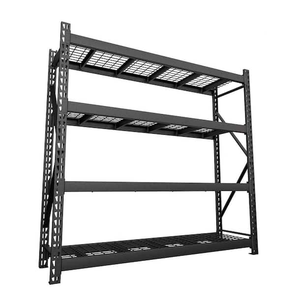 87 in. Black Metal 4-Tier Garage Storage Shelving Bookcases Unit with Adjustable Shelves (91 in. W x 24 in. D)