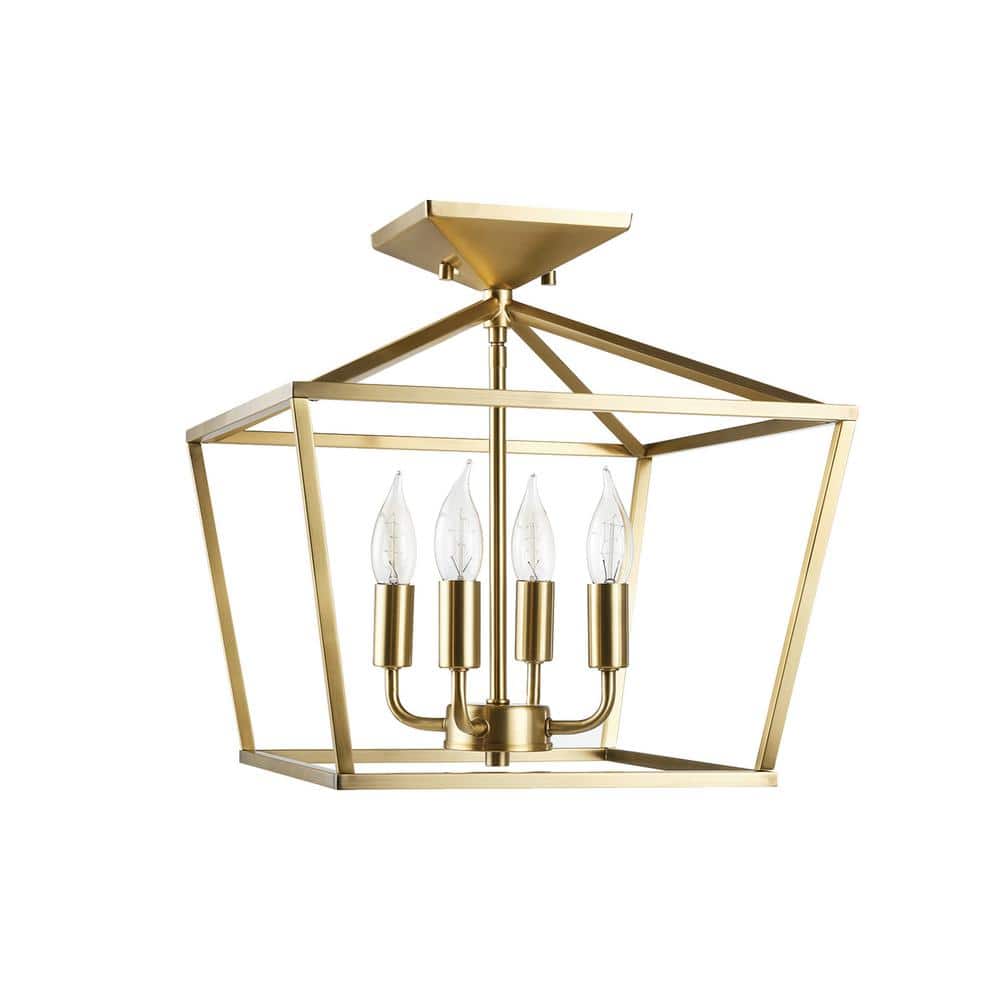Sheldon 14 in. 4-Light Brass Semi-Flush Mount, Light Bulbs Included