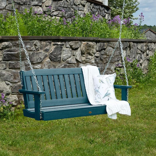 Highwood Lehigh 4 ft. 2-Person Nantucket Blue Recycled Plastic Porch Swing