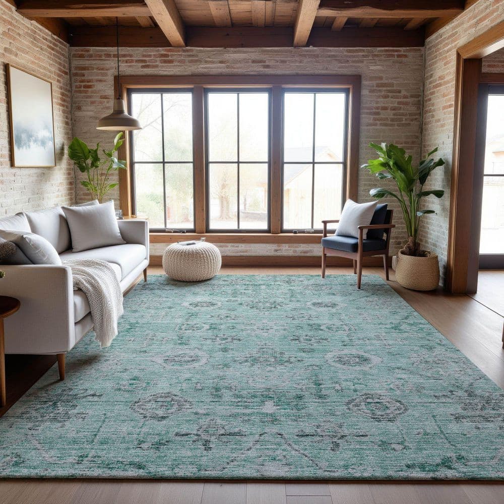 Mayfield Premium Machine Washable Abstract AMF1110 Teal 3 ft. x 4 ft. Area Rug price history on PriceWatchPro