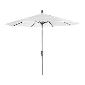 11 ft. Hammertone Grey Aluminum Market Crank Lift Patio Umbrella in White Olefin