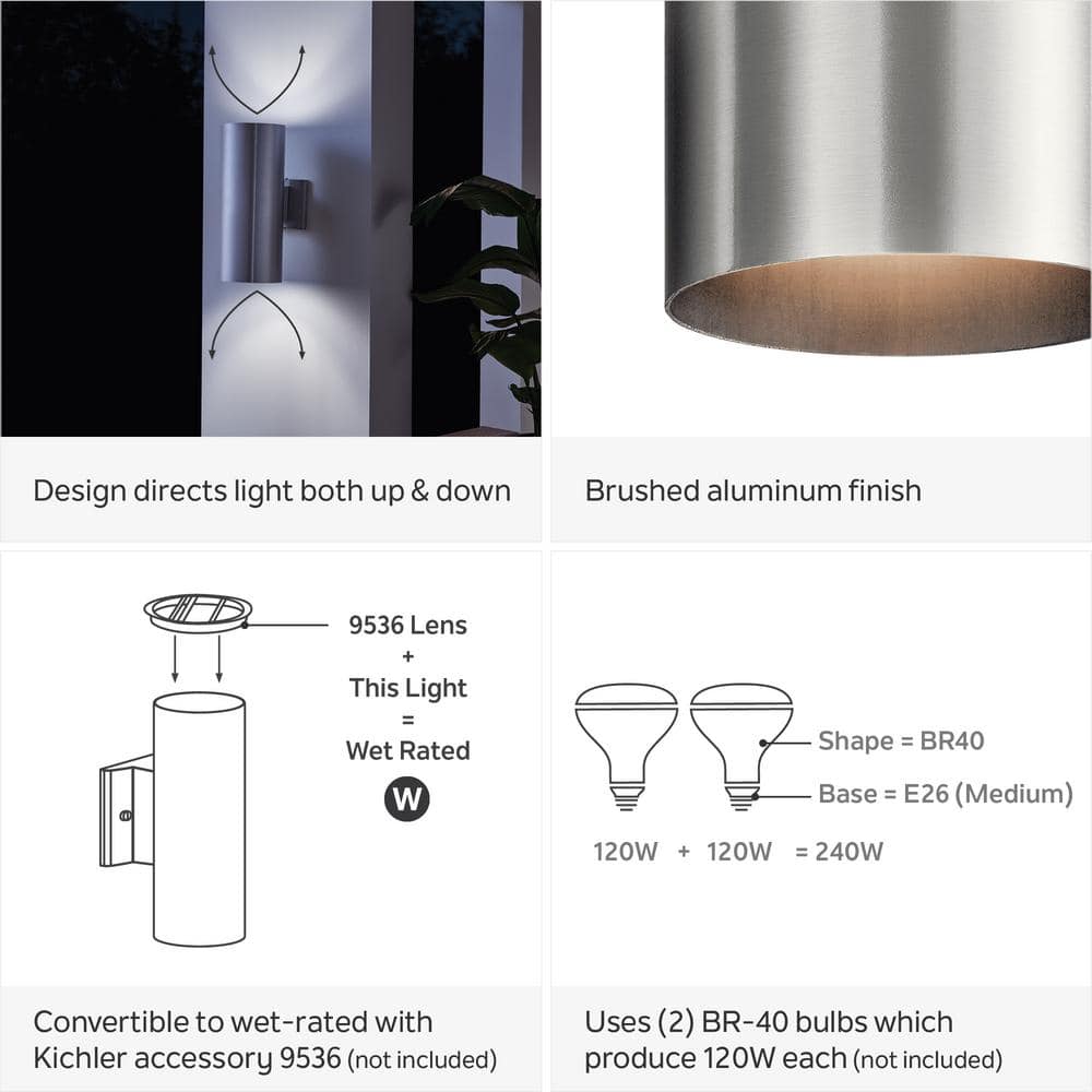 Brushed Aluminum 12" Modern Cylinder Wall Sconce