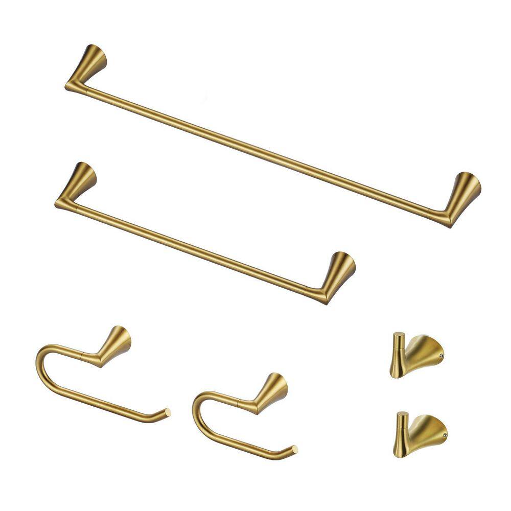 6-Piece Bathroom Hardware Set with Towel Bar, Towel Hook, Toilet Paper Holder, and Towel Holder in Brushed Gold price history on PriceWatchPro